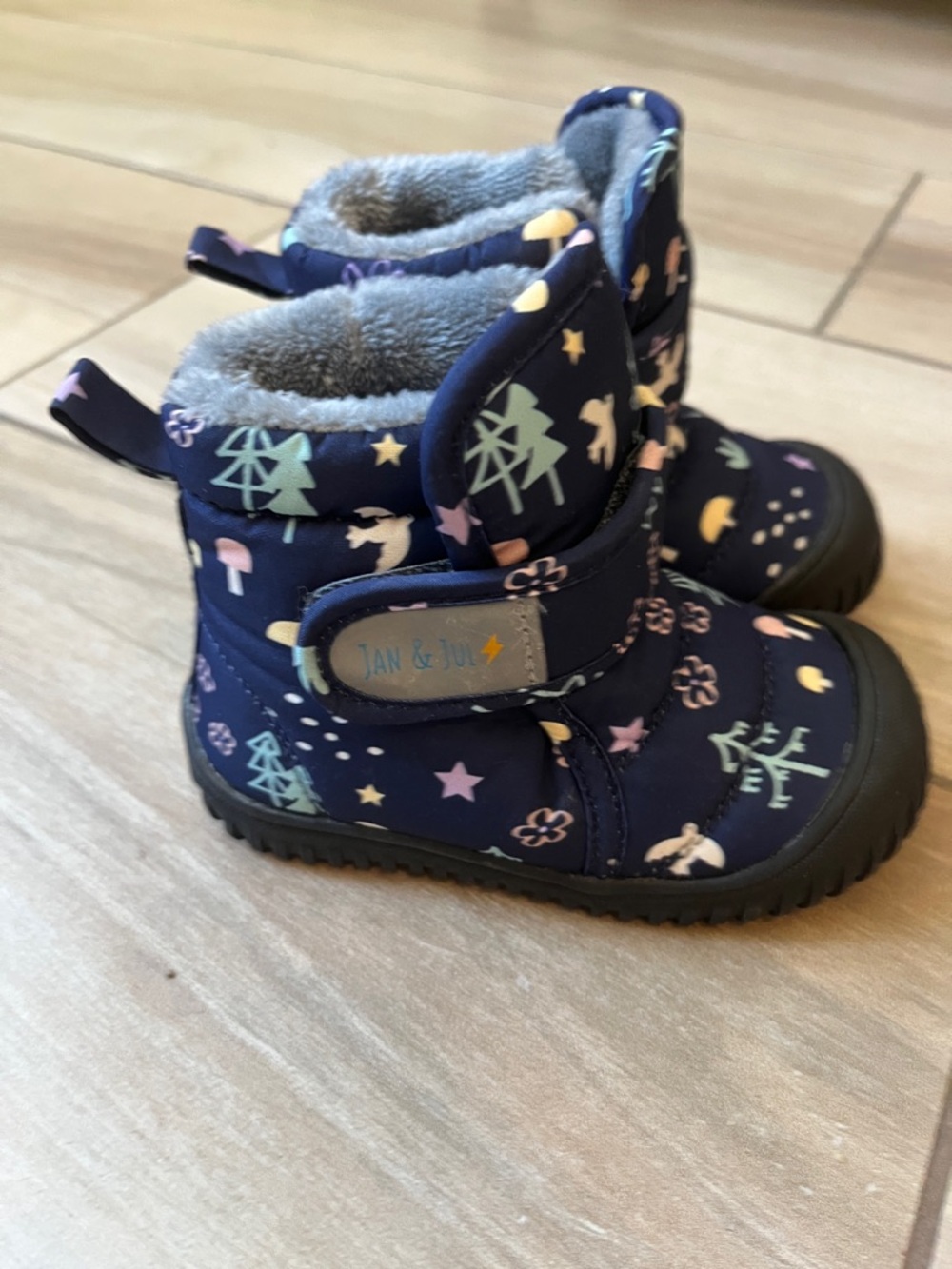 Navy Kids Winter Boots with Pastel Print